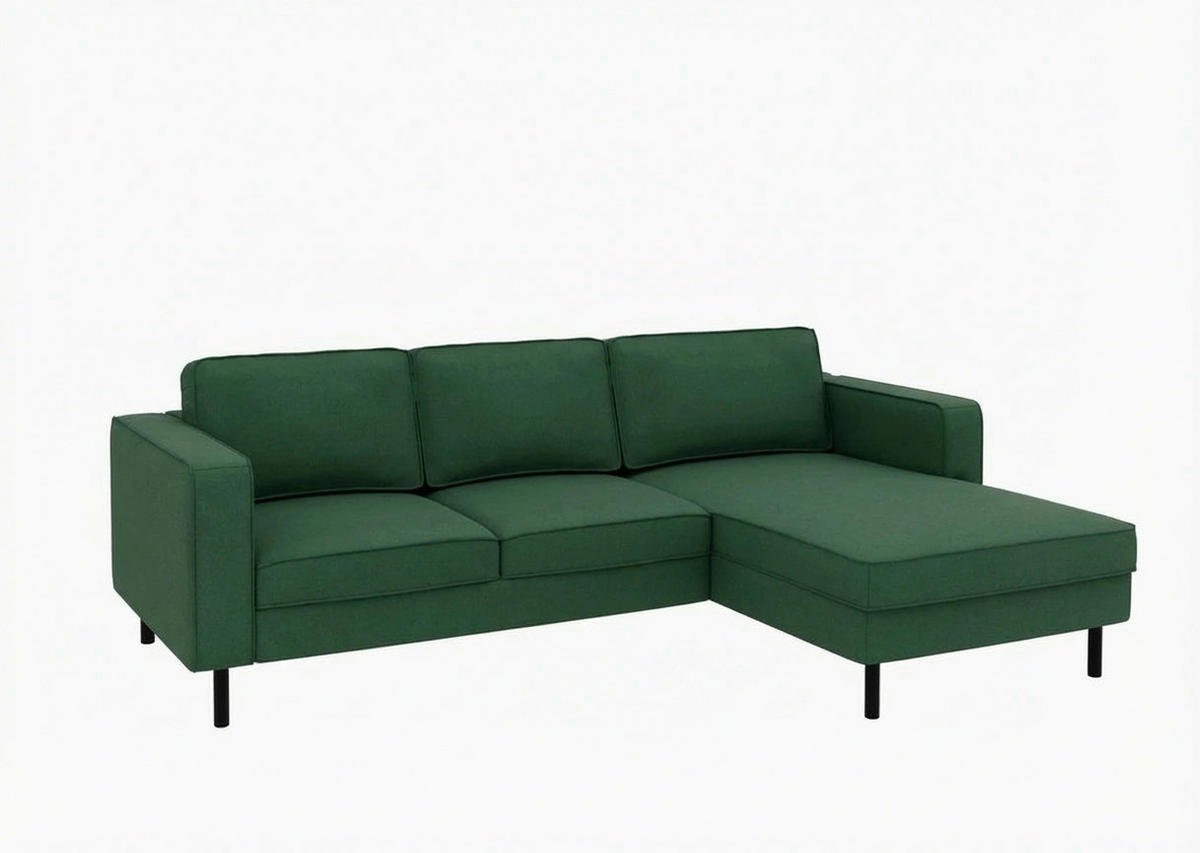 ECKSCHLAFSOFA WATKINS  mit Schlafen auf Sitzhöhe, Rücken echt, Armteil links, Armteil rechts Struktur Dunkelgrün  - Dunkelgrün/Schwarz, MODERN, Textil/Metall (232/161cm) - Trendmanufaktur