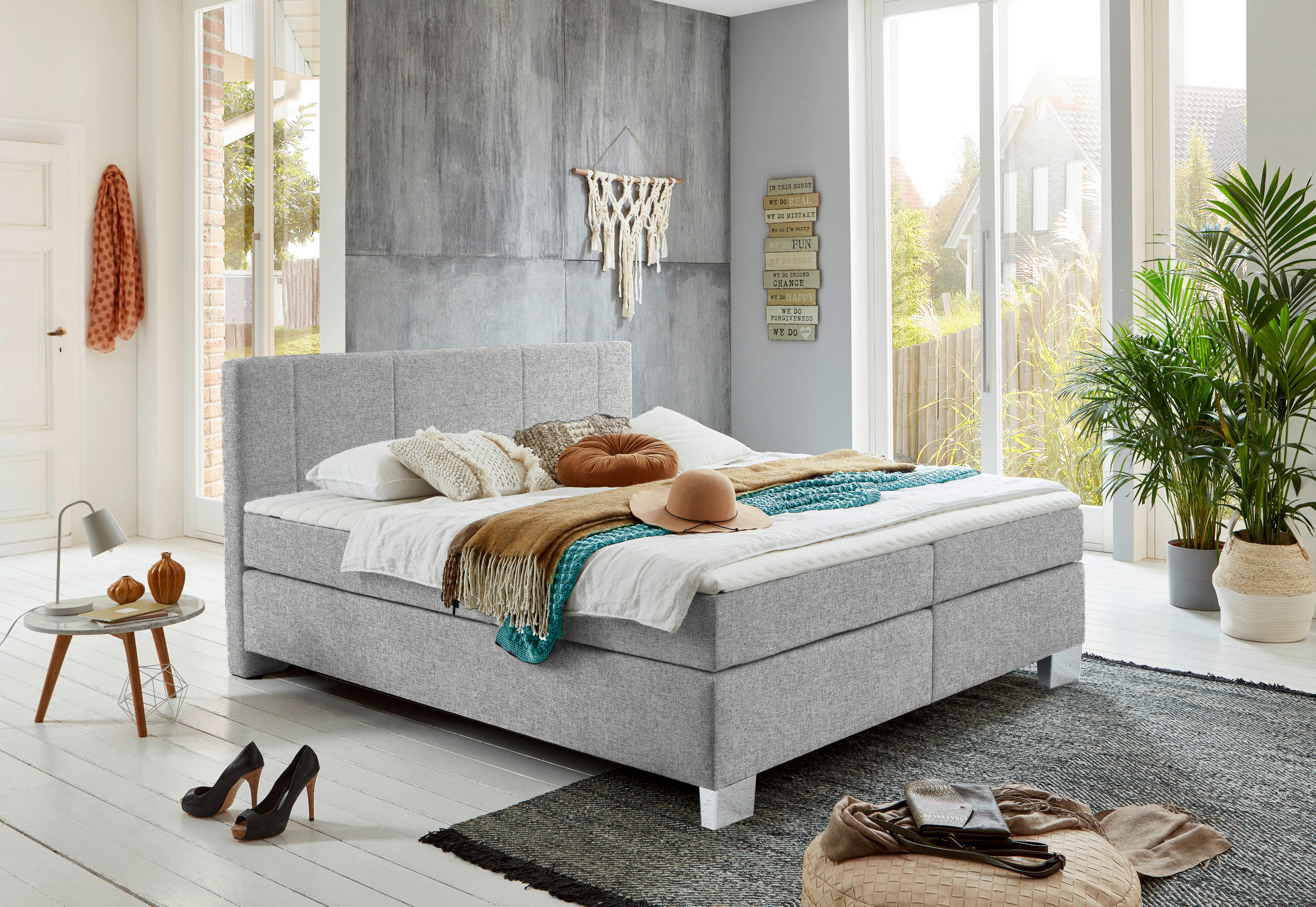 BOXSPRINGBETT 180/200 cm  in Taupe  - Taupe/Chromfarben, Konventionell, Kunststoff/Textil (180/200cm) - Hom`in