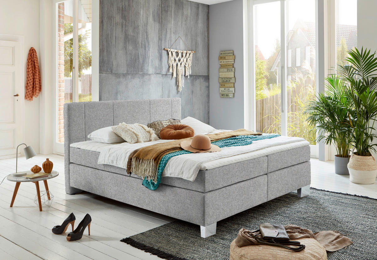 BOXSPRINGBETT 200/200 cm  in Taupe  - Taupe/Chromfarben, Konventionell, Kunststoff/Textil (200/200cm) - Hom`in