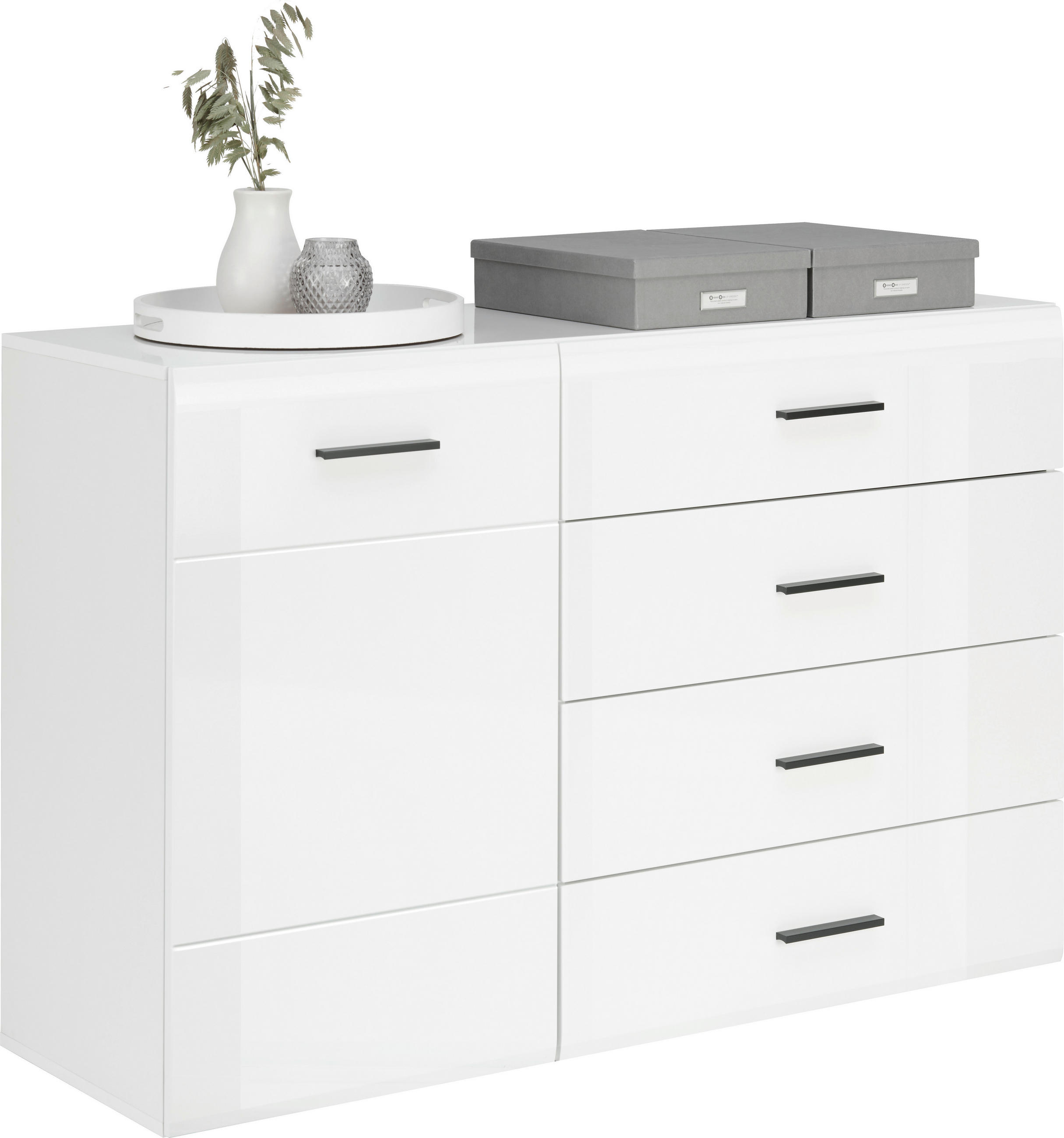 KOMODA, antracitová, biela, 126/84,6/41,6 cm - biela/antracitová, Basics, kompozitné drevo/plast (126/84,6/41,6cm) - Hom`in