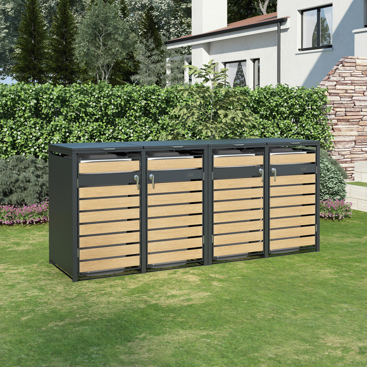 MÜLLTONNENBOX - Anthrazit/Braun, KONVENTIONELL, Metall (80/116/264cm) - Ambia Garden