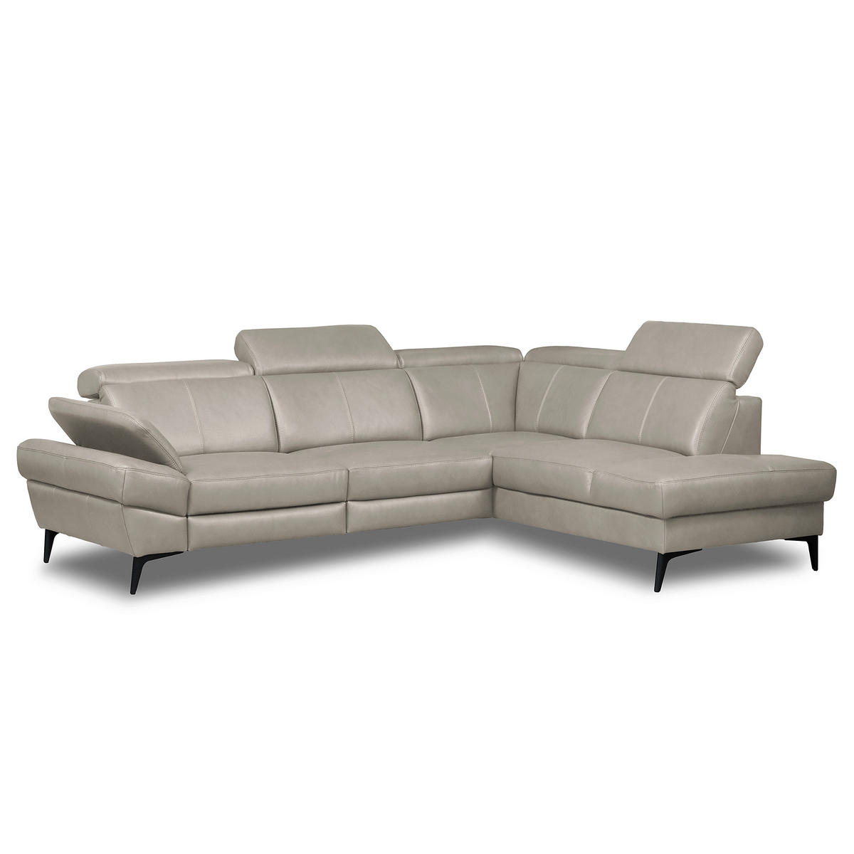 ECKSOFA Lederlook Echtleder Platinfarben  - Platinfarben/Schwarz, Design, Leder/Textil (264/211cm) - Livetastic