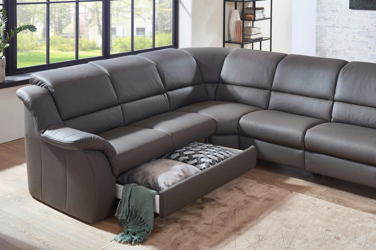 ECKSOFA Grau Echtleder  - Schwarz/Grau, KONVENTIONELL, Leder/Kunststoff (260/324cm) - Cantus