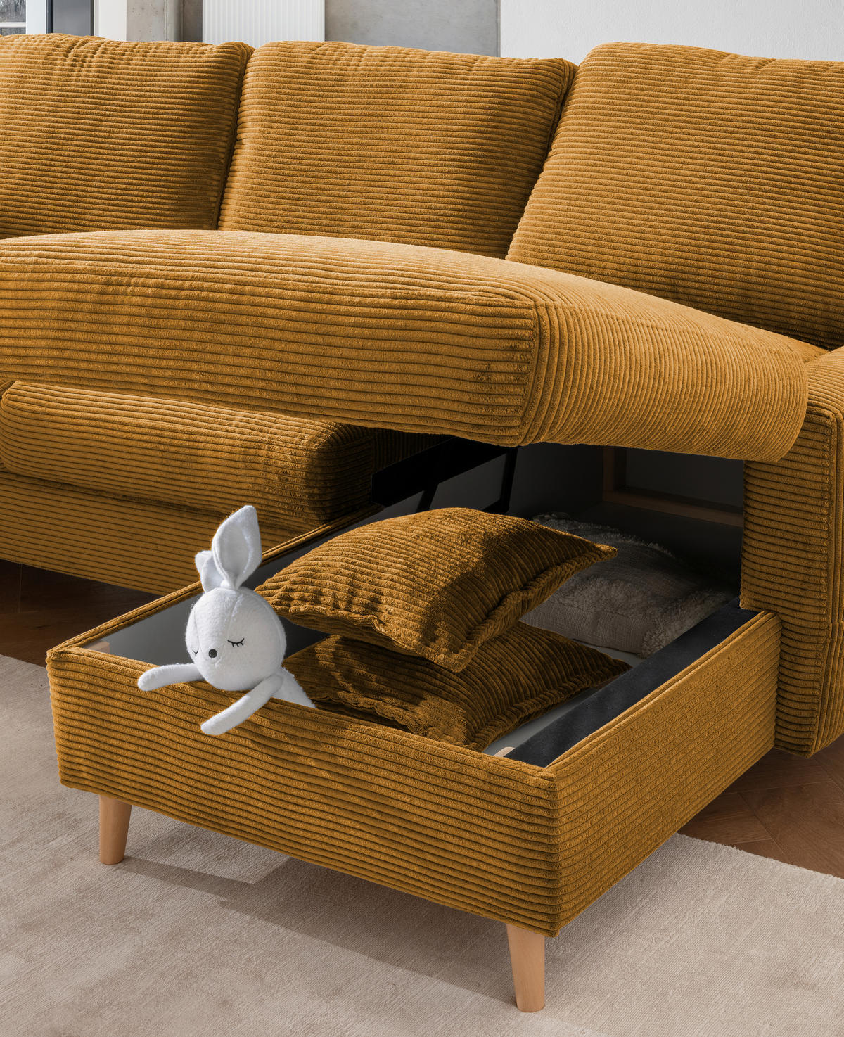 ECKSOFA in Cord Goldfarben  - Goldfarben/Naturfarben, Design, Holz/Textil (228/150cm) - P & B