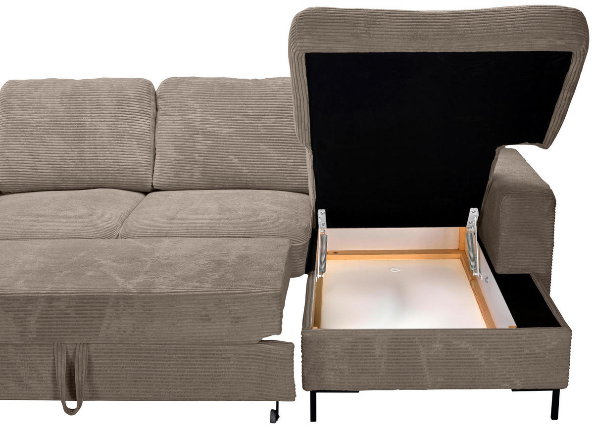 WOHNLANDSCHAFT Taupe Cord  - Taupe/Schwarz, KONVENTIONELL, Textil/Metall (197/303/148cm) - Carryhome