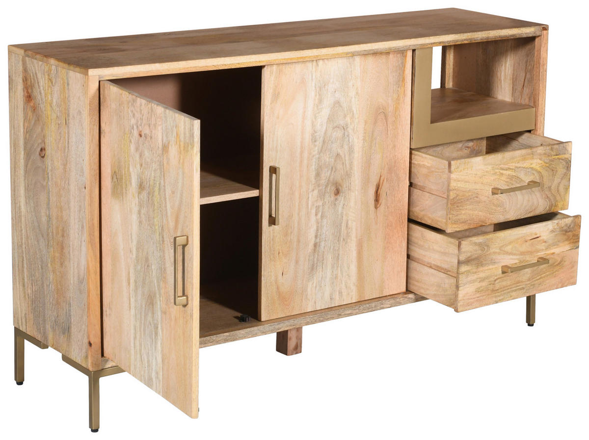 KOMMODE Valencia  in 145/87/40 cm  - Goldfarben/Naturfarben, Natur, Holz/Metall (145/87/40cm) - MID.YOU