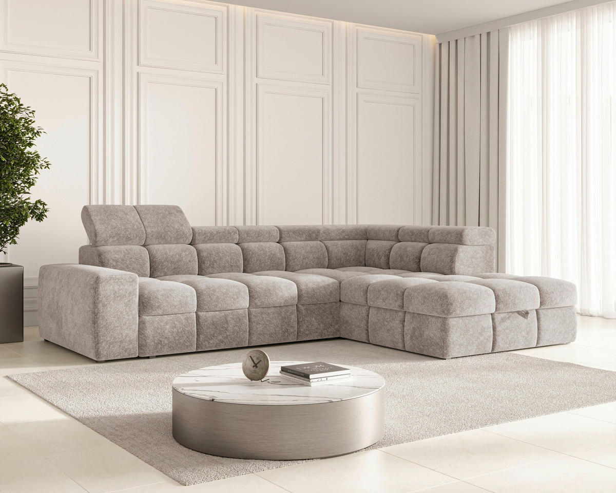 ECKSOFA  in Chenille Graubraun  - Graubraun/Schwarz, MODERN, Kunststoff/Textil (292/204cm) - Milino