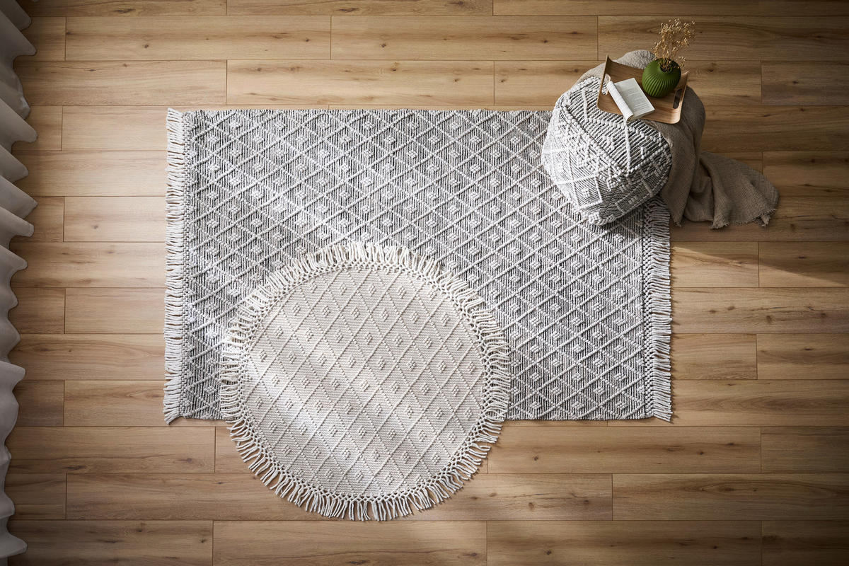 HANDWEBTEPPICH 160 cm Sylt Silberfarben, Beige  - Beige/Silberfarben, Natur, Textil (160cm) - Linea Natura
