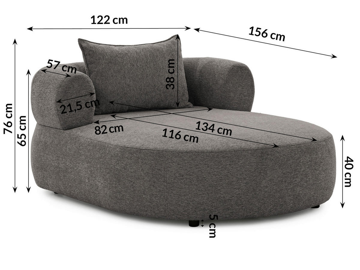 XXL-SESSEL Chenille Anthrazit    - Anthrazit/Schwarz, Design, Kunststoff/Textil (122/76/156cm) - Livetastic