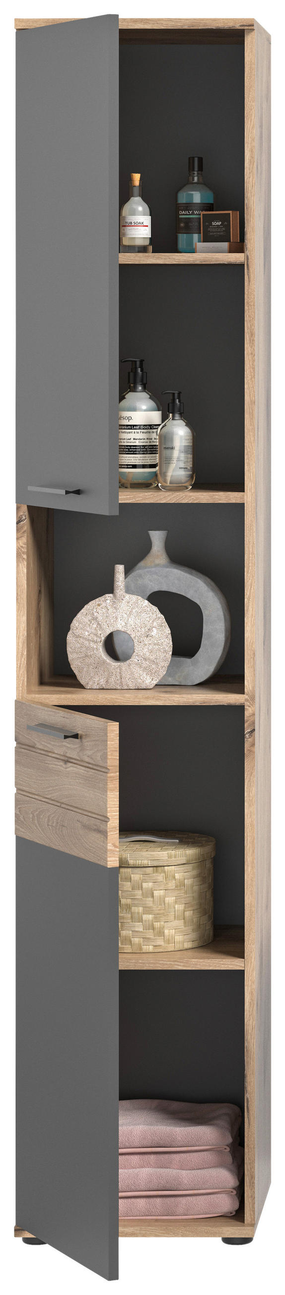 HOCHSCHRANK 37/190/34 cm  - Eichefarben/Schwarz, MODERN, Holzwerkstoff/Kunststoff (37/190/34cm) - MID.YOU