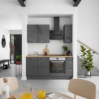 KÜCHENBLOCK Flash 180 cm  in Eichefarben, Schieferfarben  - Schieferfarben/Edelstahlfarben, MODERN, Holzwerkstoff/Metall (180cm) - Nobilia