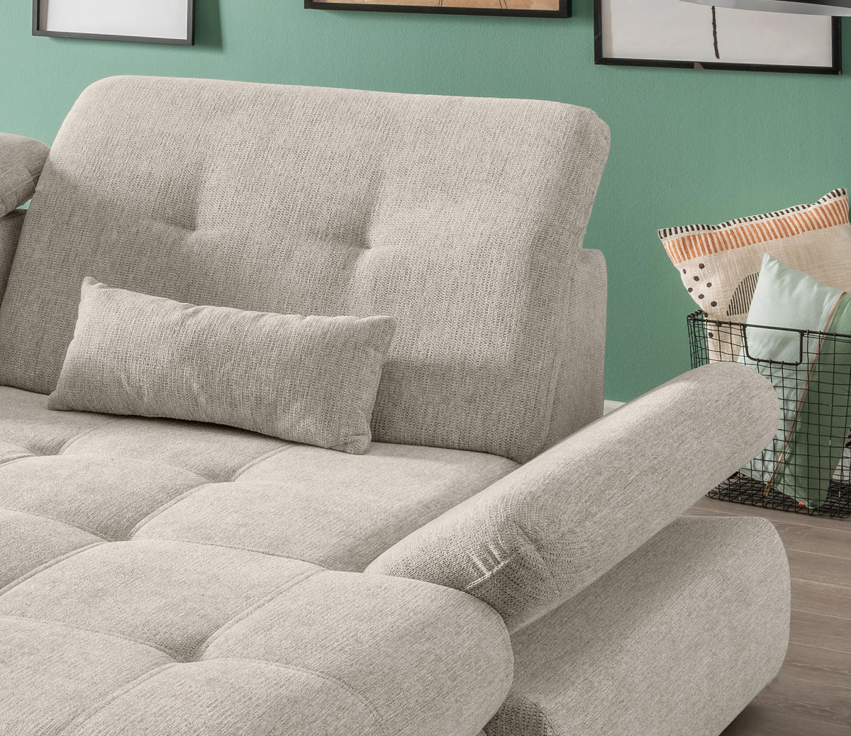 ECKSOFA in Chenille Beige  - Chromfarben/Beige, Design, Textil/Metall (300/196cm) - Livetastic