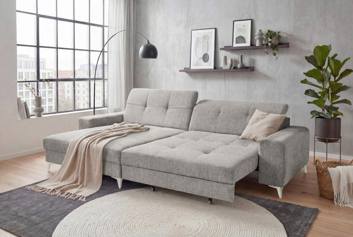ECKSOFA SORELLA Taupe Mikrovelours Kopfteilverstellung, Sitztiefenverstellung  - Taupe/Kaschmir, Design, Kunststoff/Textil (182/328cm) - MID.YOU