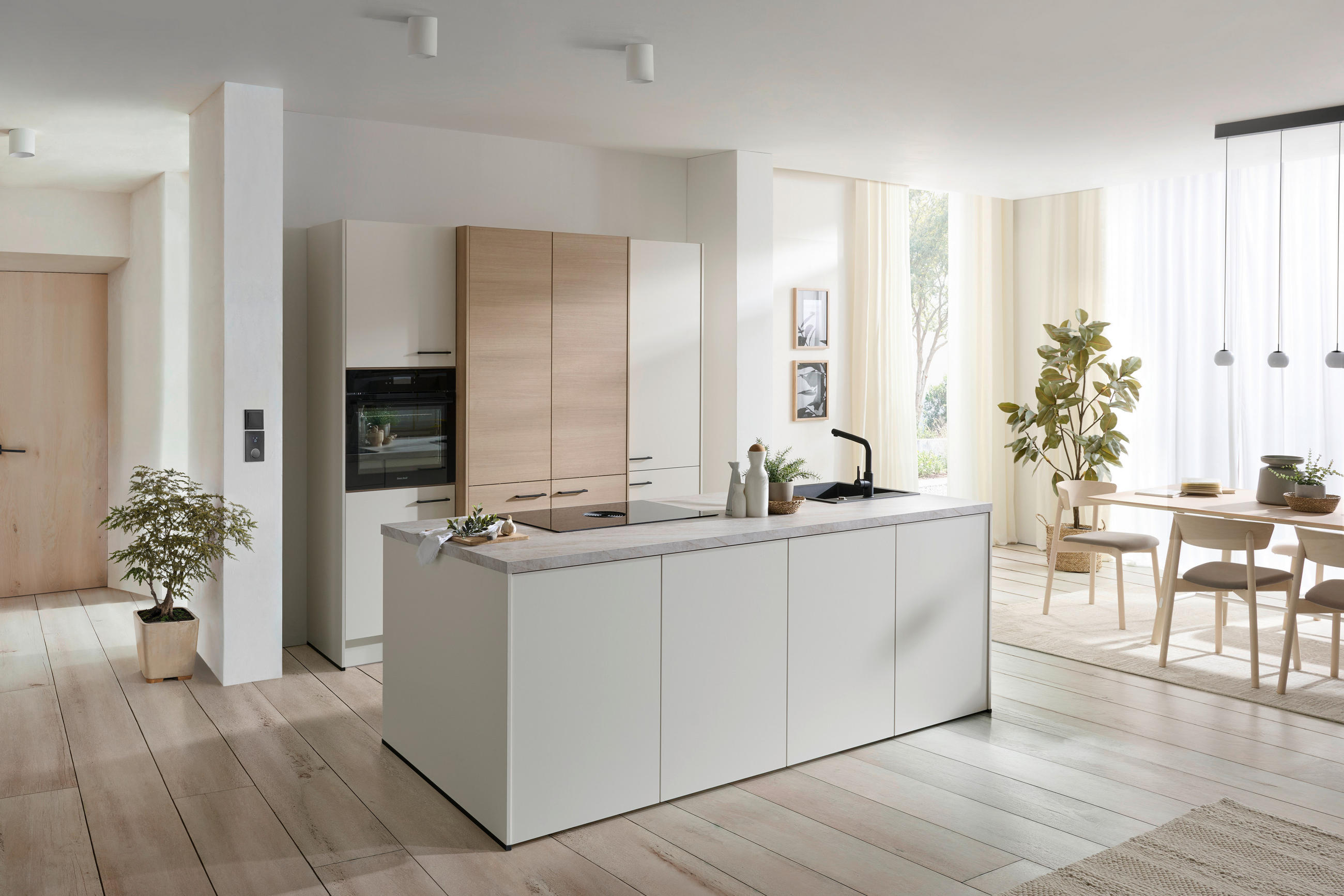 EINBAUKÜCHE 512  - Eichefarben/Schwarz, Basics, Holzwerkstoff/Metall (226,4cm) - Venda