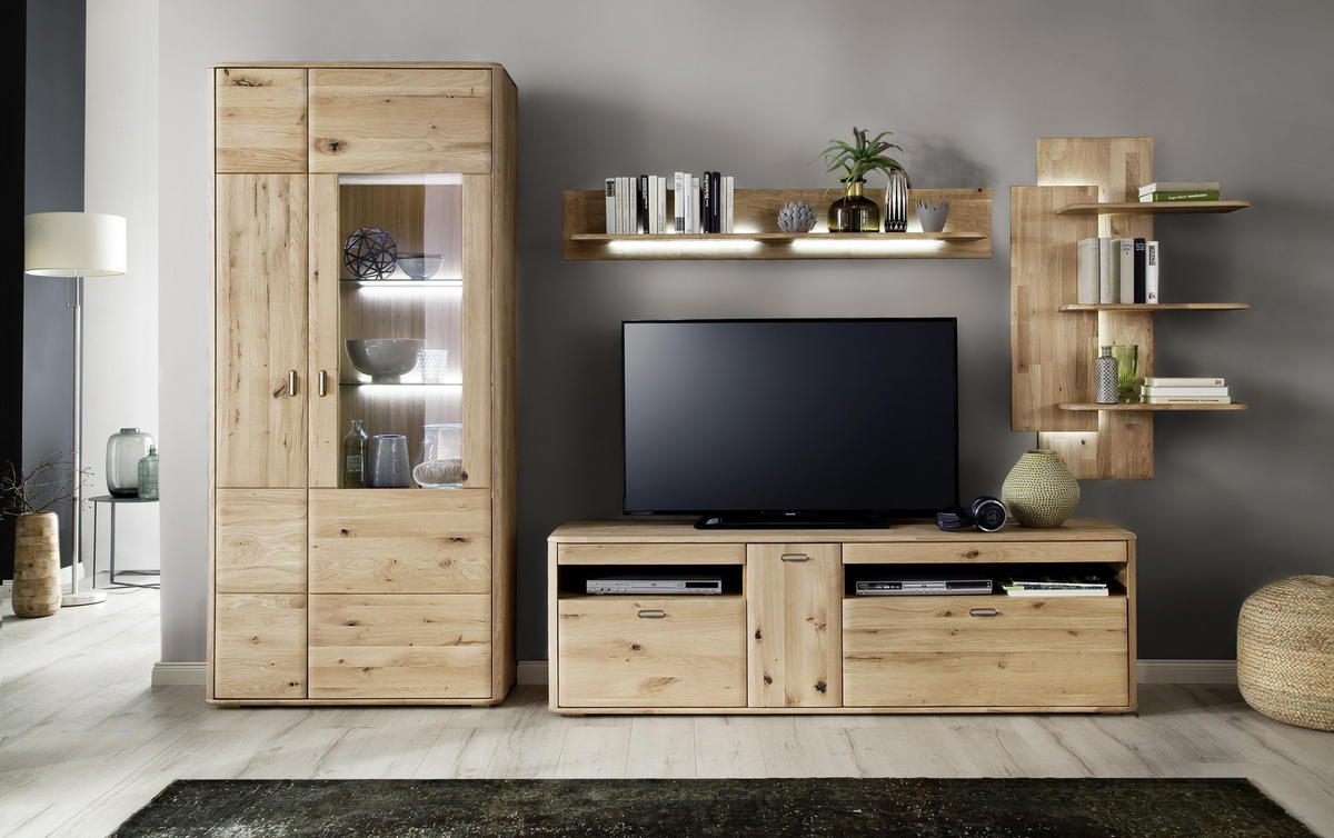 WOHNWAND  in Eichefarben 340/208/50 cm  - Eichefarben/Silberfarben, Design, Glas/Holz (340/208/50cm) - Livetastic