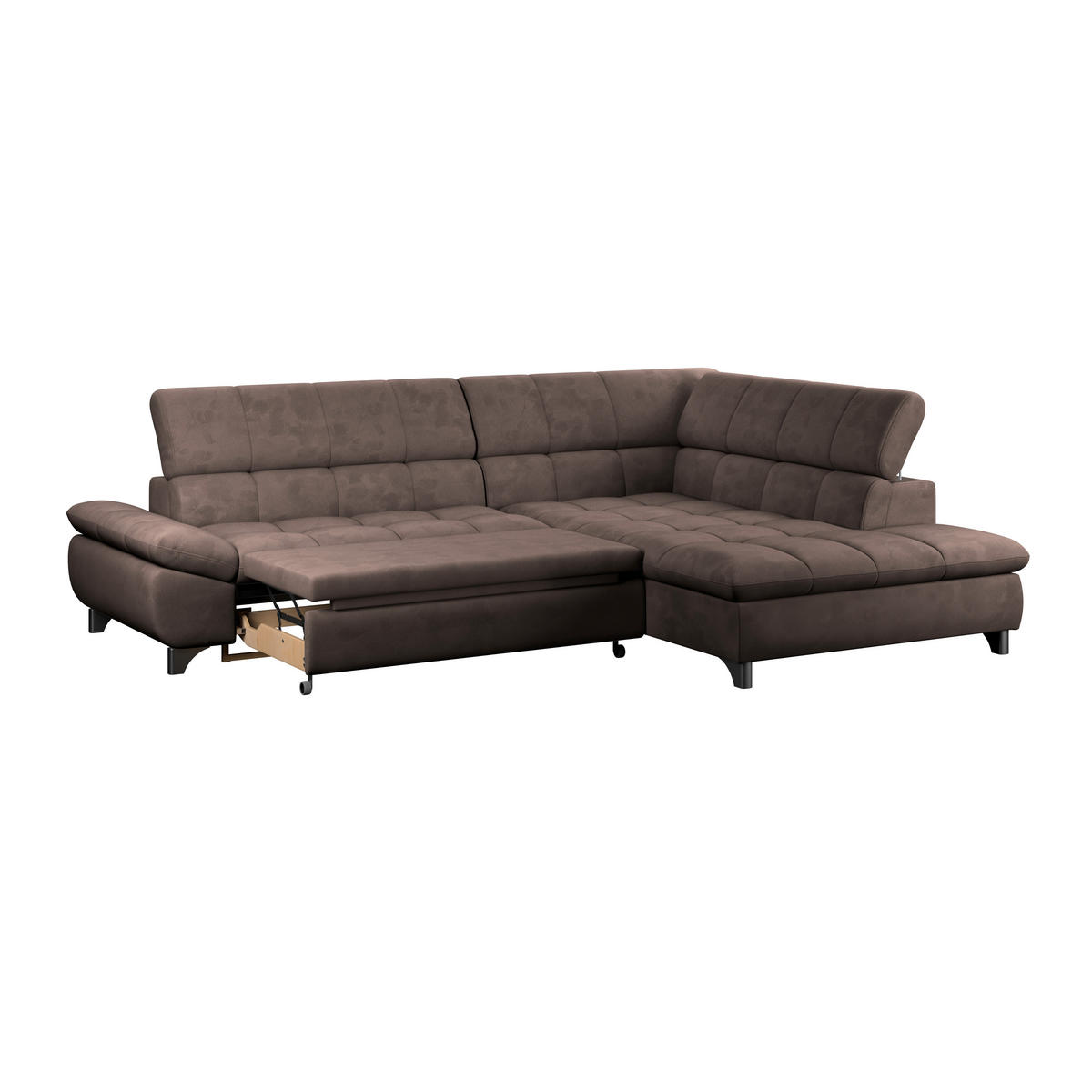 ECKSOFA Dunkelbraun Chenille  - Chromfarben/Dunkelbraun, KONVENTIONELL, Textil/Metall (312/234cm) - Livetastic