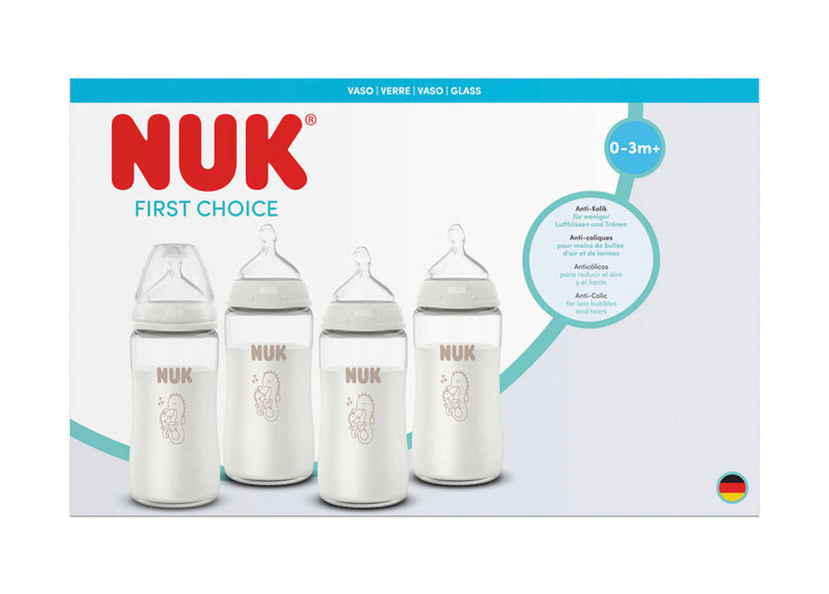 FLÄSCHCHENSET First Choice 4-teilig  - Beige, Basics, Glas (22,3/35,2/9,3cm) - NUK