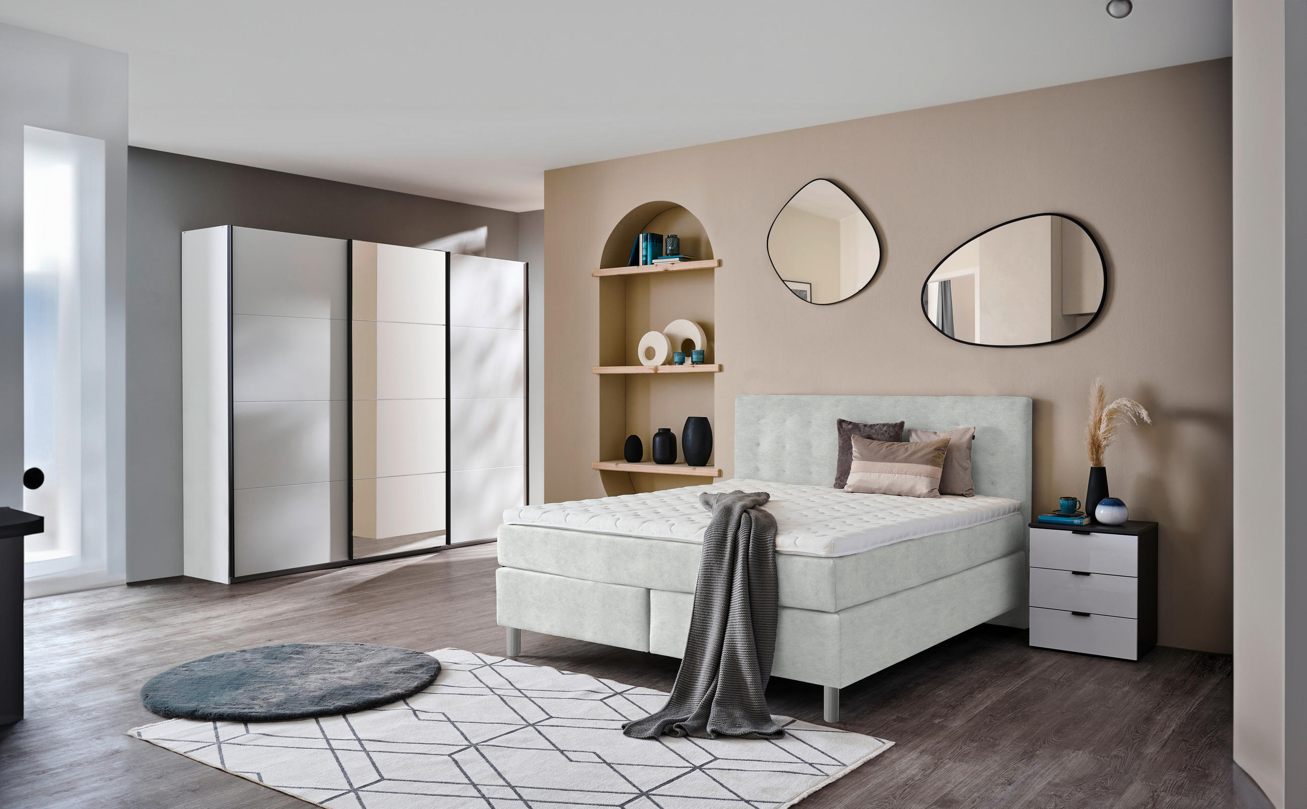 BOXSPRINGBETT 160/200 cm  in Hellgrau  - Chromfarben/Hellgrau, KONVENTIONELL, Kunststoff/Textil (160/200cm) - Voleo