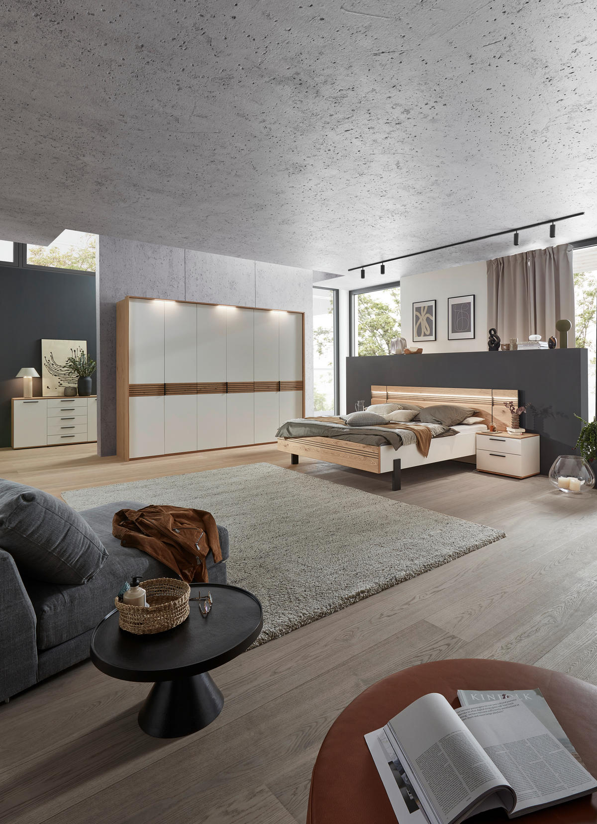 DREHTÜRENSCHRANK  in Weiß, Eichefarben  - Eichefarben/Anthrazit, KONVENTIONELL, Holz/Holzwerkstoff (300/230/60cm) - Dieter Knoll