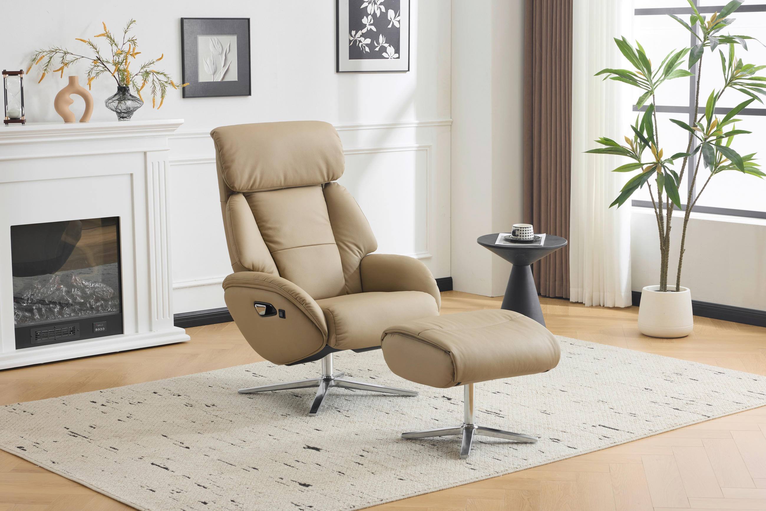 MASSAGESESSEL Echtleder Lederlook Taupe    - Taupe/Silberfarben, Design, Leder/Textil (76/111/87cm) - Livetastic