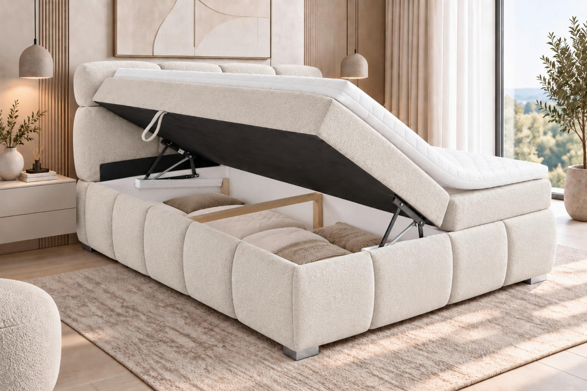 BOXBETT 180/200 cm,  in Perlmutt, Bettkasten, Topper,  - Chromfarben/Perlmutt, MODERN, Holz/Kunststoff (180/200cm) - MID.YOU