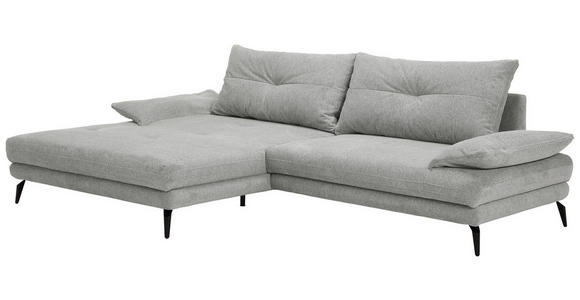 ECKSOFA Hellgrau Flachgewebe  - Hellgrau/Schwarz, Design, Textil/Metall (176/294cm) - Carryhome