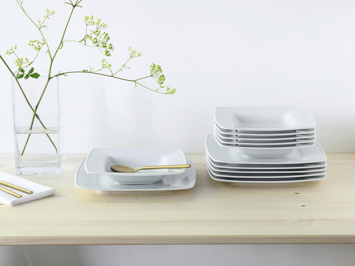 TAFELSERVICE Weiß Victoria weiß 12-teilig  - Weiß, Basics, Keramik - Creatable