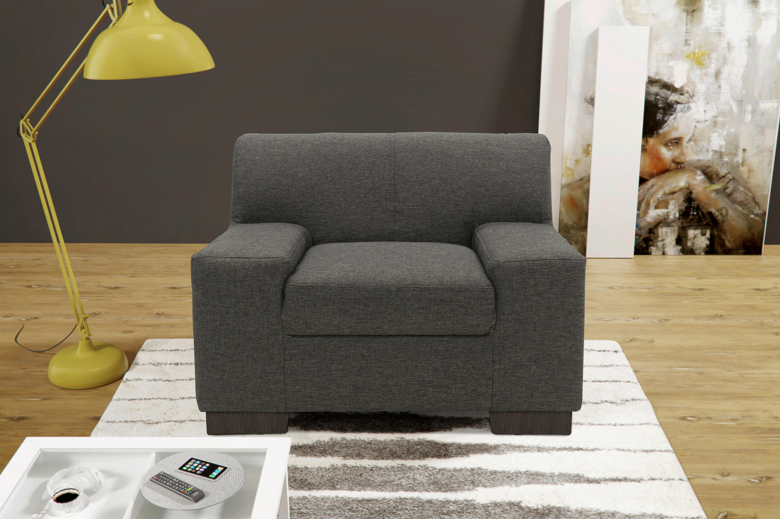 SESSEL Webstoff Braun, Schwarz    - Wengefarben/Schwarz, Design, Holz/Textil (101/74/85cm) - MID.YOU