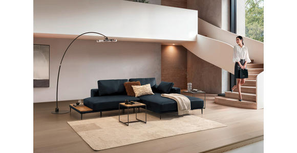 ECKSOFA  in Echtleder Dunkelblau  304/201 cm  - Schwarz/Dunkelblau, Design, Leder/Metall (304/201cm) - Belluti