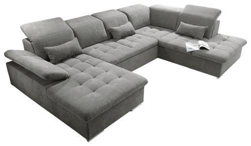 WOHNLANDSCHAFT Schlammfarben Mikrovelours  - Schlammfarben/Silberfarben, KONVENTIONELL, Kunststoff/Textil (188/340/240cm) - MID.YOU