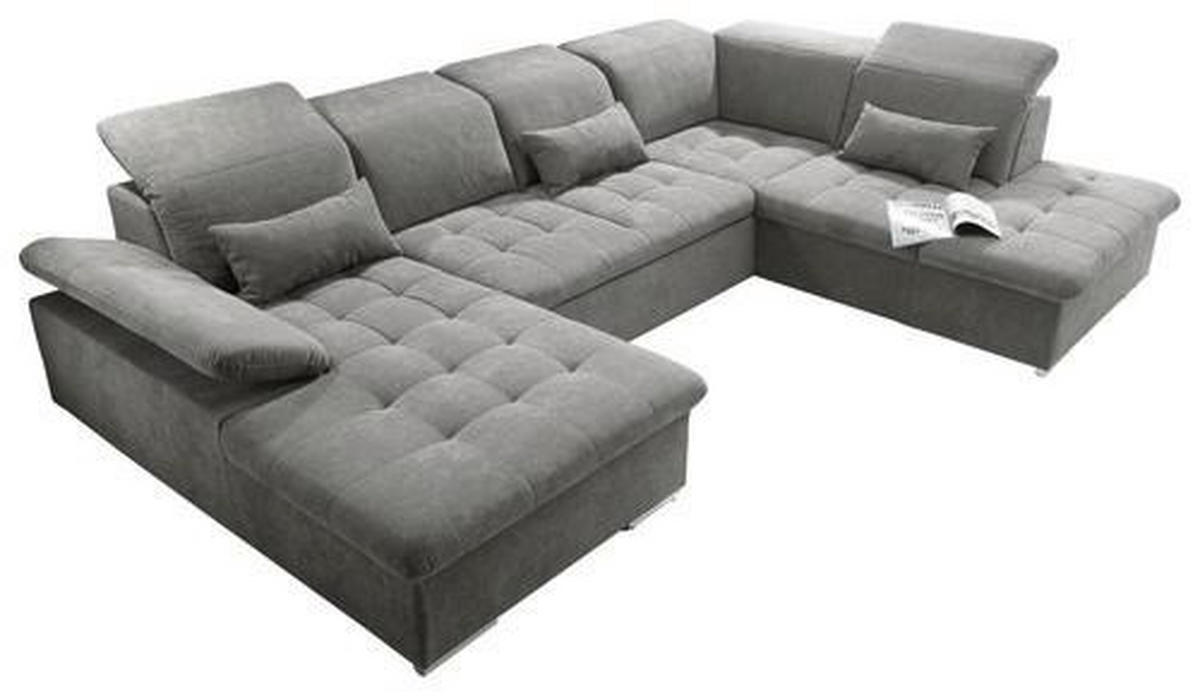 WOHNLANDSCHAFT Schlammfarben Mikrovelours  - Schlammfarben/Silberfarben, KONVENTIONELL, Kunststoff/Textil (188/340/240cm) - MID.YOU