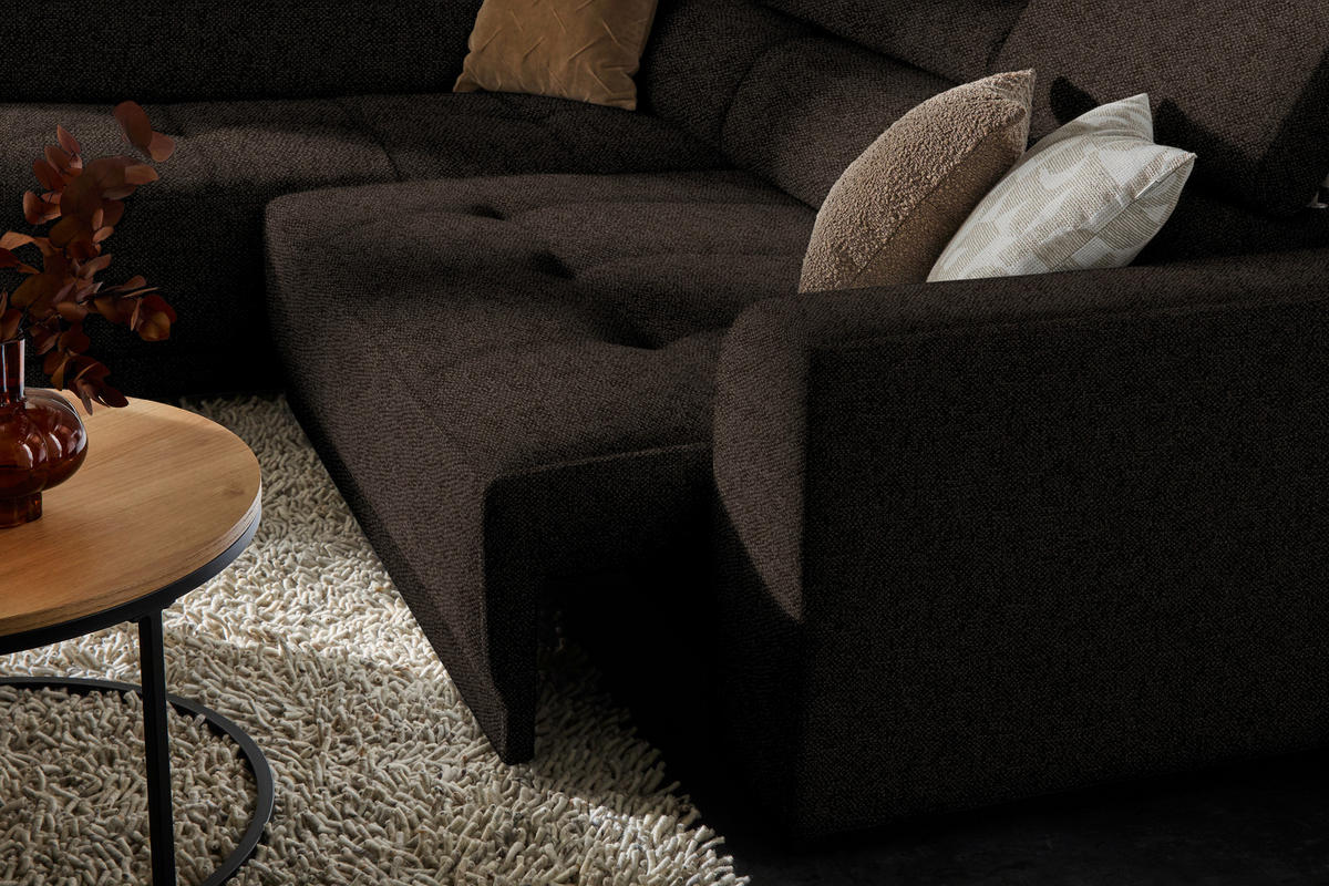 ECKSOFA in Struktur Dunkelbraun  - Dunkelbraun/Schwarz, Design, Kunststoff/Textil (205/284cm) - MID.YOU