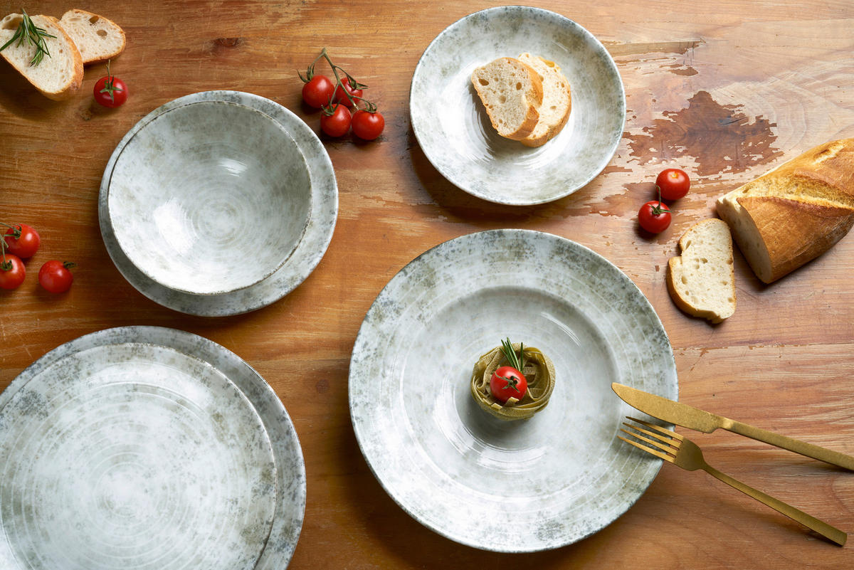 SPEISETELLER Weiß, Hellgrau, Grün 28 cm Korfu  - Hellgrau/Weiß, Basics, Keramik (28cm) - Van Well