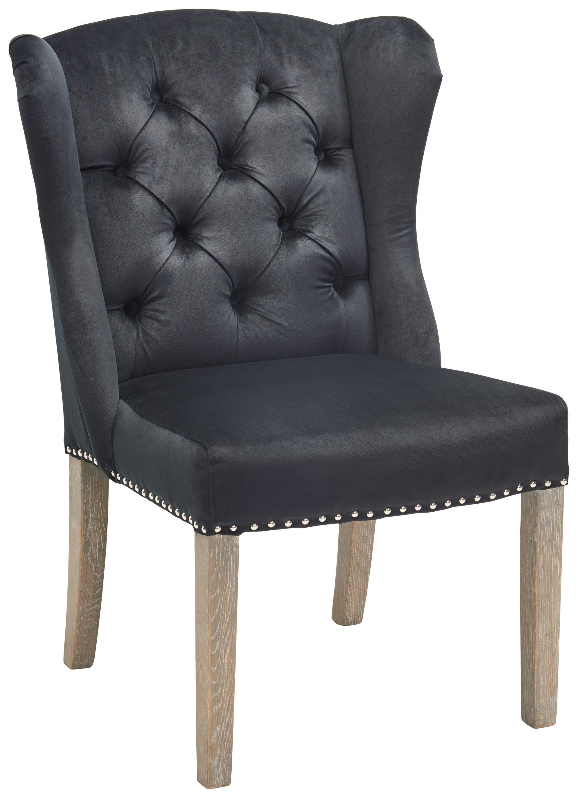 ÖRONLAPPSFÅTÖLJ i sammet svart, ekfärgad  - svart/ekfärgad, Lifestyle, metall/trä (63/95/68cm) - Ambia Home