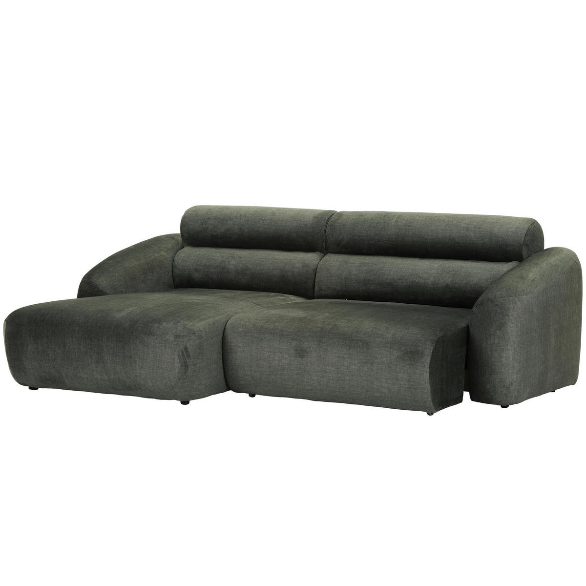 ECKSOFA Aruna Waldgrün Flachgewebe Rücken echt, Relaxfunktion, Sitztiefenverstellung  - Waldgrün/Schwarz, Design, Kunststoff/Textil (165/245cm) - Lomoco