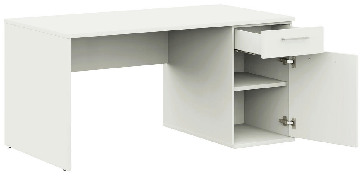 JUGENDSCHREIBTISCH 150/70/72 cm  in Weiss  - Weiss/Edelstahlfarben, Design, Holzwerkstoff/Metall (150/70/72cm) - Cantus