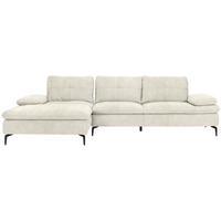 ECKSOFA in Velours Beige  - Beige/Schwarz, Design, Textil/Metall (179/301cm) - Chilliano