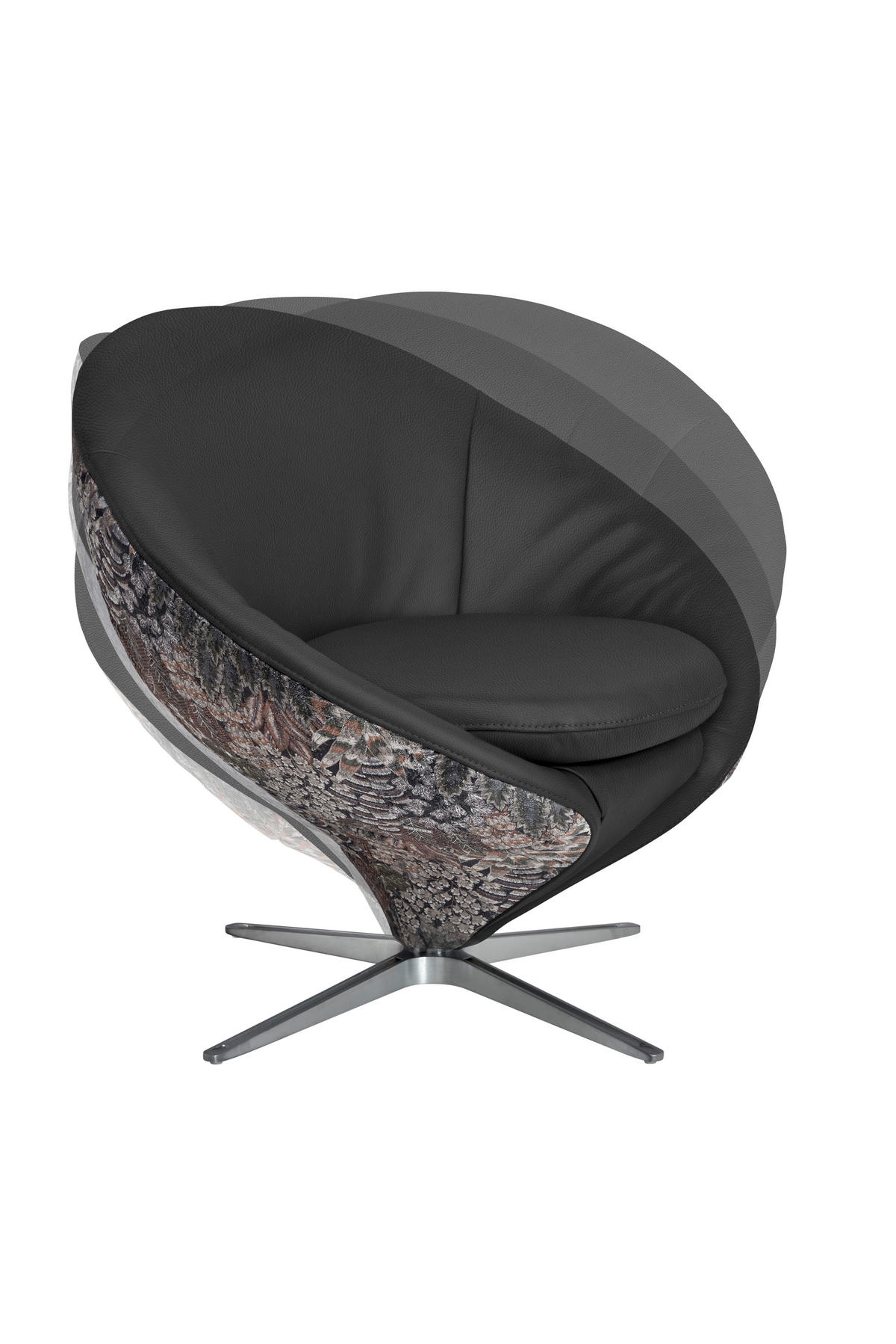 SESSEL Jacquard Kombination Echtleder/Stoff Dunkelgrau  - Dunkelgrau/Nickelfarben, Design, Leder/Textil (84/81/79cm) - Koinor