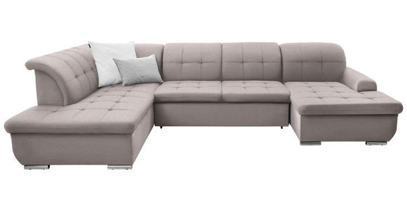WOHNLANDSCHAFT in Flachgewebe Taupe - Taupe/Silberfarben, Design, Textil/Metall (208/342/145cm) - Cantus