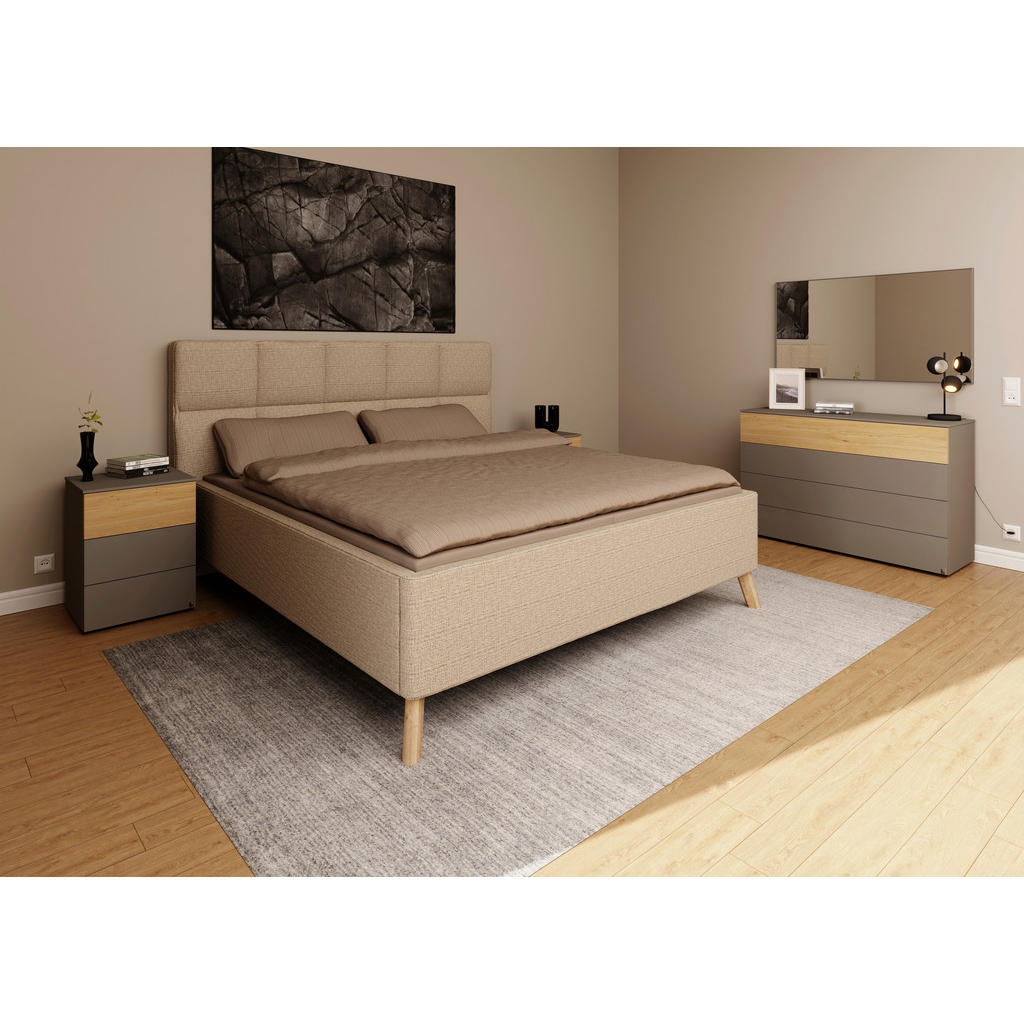 Thumbnail - Musterring Polsterbett, Braun, Textil, Buche,Eiche, massiv, H3, Höhe ca. 21 cm, 180x200 cm, Reach, gepolstertes Kopfteil...