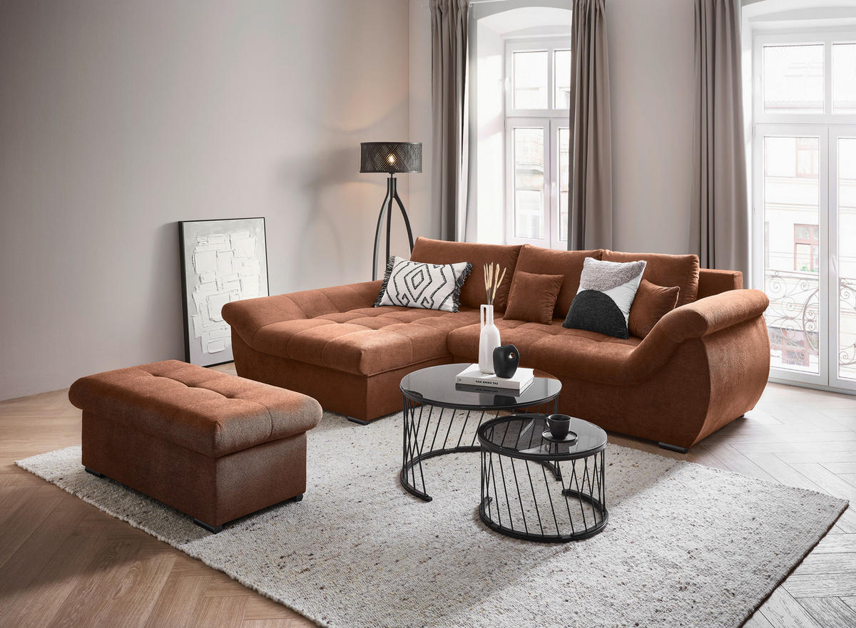 ECKSOFA Haselnussfarben Flachgewebe  - Schwarz/Haselnussfarben, Design, Kunststoff/Textil (175/278cm) - Xora