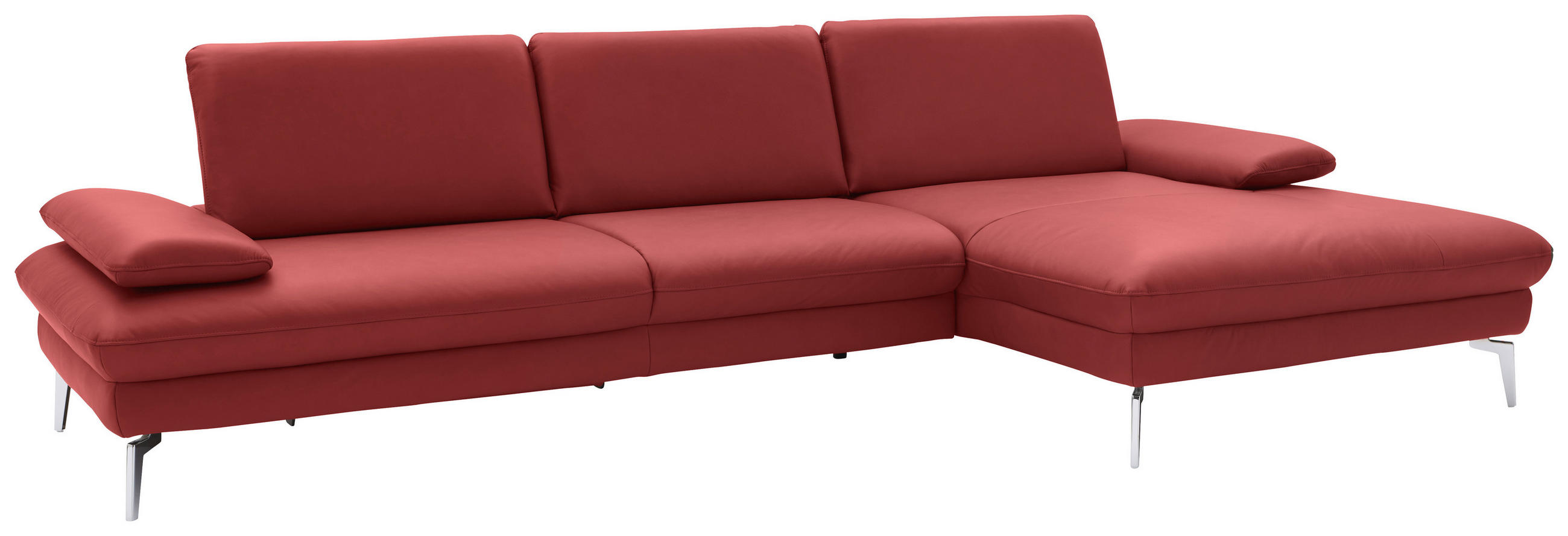 ECKSOFA in Echtleder Dunkelrot  - Chromfarben/Dunkelrot, Design, Leder/Metall (325/157cm) - Dieter Knoll