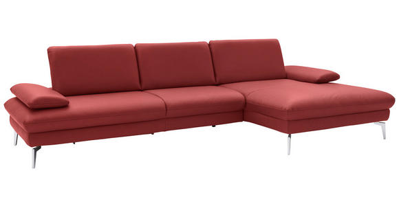 ECKSOFA in Echtleder Dunkelrot  - Chromfarben/Dunkelrot, Design, Leder/Metall (325/157cm) - Dieter Knoll