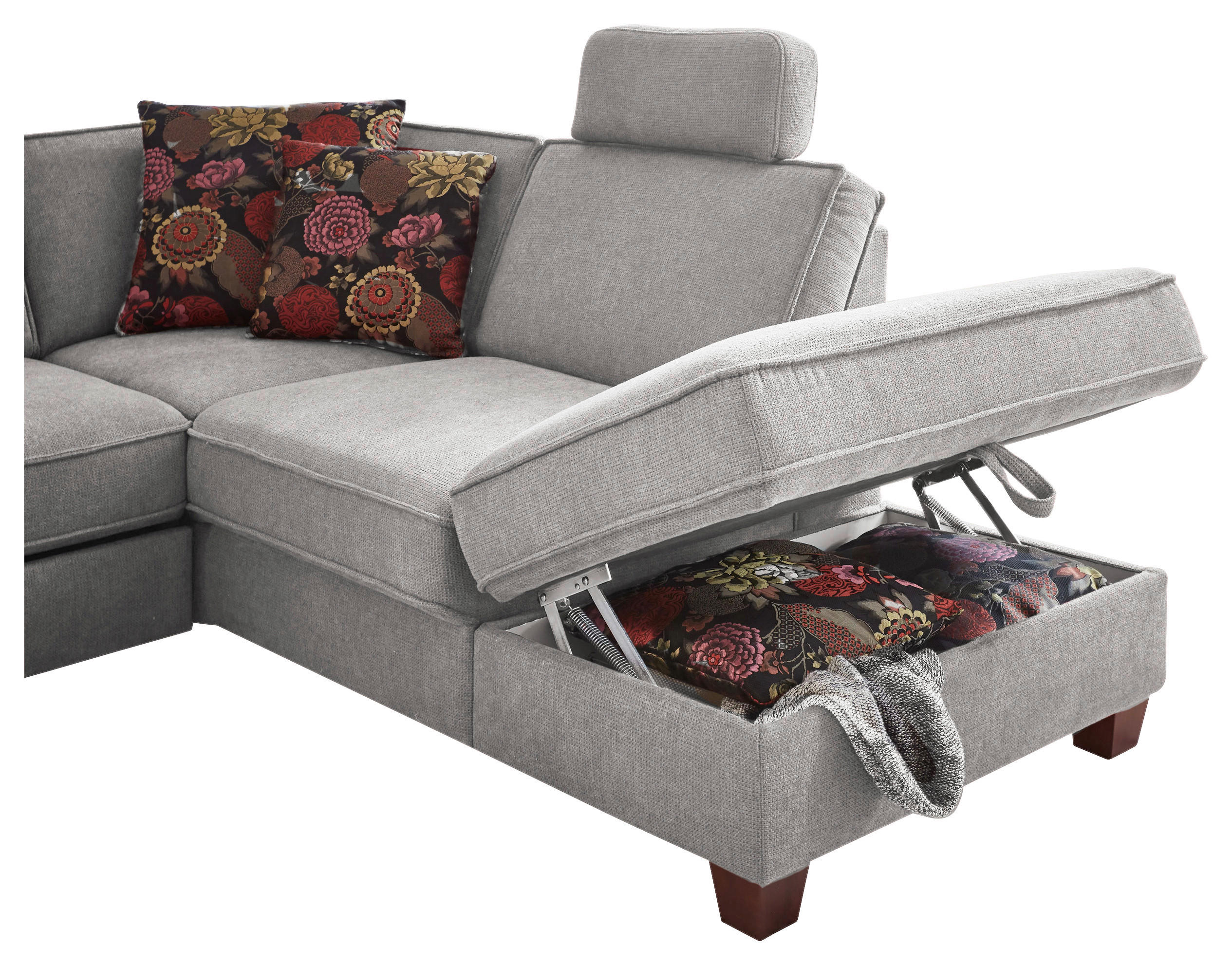 ECKSOFA in Chenille, Flachgewebe Hellgrau  - Nussbaumfarben/Hellgrau, Konventionell, Holz/Textil (236/213cm) - Sit & More