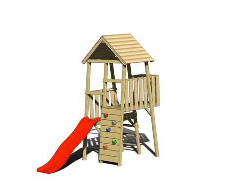 SPIELTURM 110/270/260 cm  - Rot/Naturfarben, KONVENTIONELL, Holz (110/270/260cm) - Ambia Garden