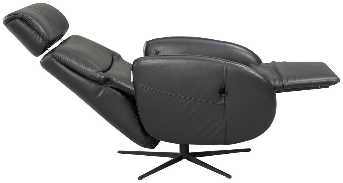 RELAXSESSEL Itala Echtleder Relaxfunktion, Kopfteilverstellung, Rücken echt    - Schwarz, Design, Leder (71/110/80cm) - Novel