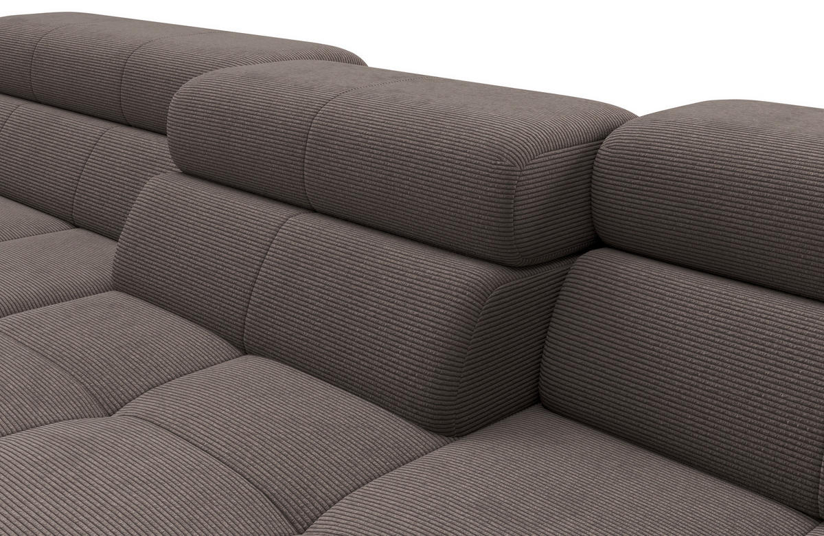 ECKSOFA Taupe Feincord Rücken echt, Kopfteilverstellung, Sitztiefenverstellung  - Taupe/Schwarz, KONVENTIONELL, Textil/Metall (226/293cm) - Hom`in