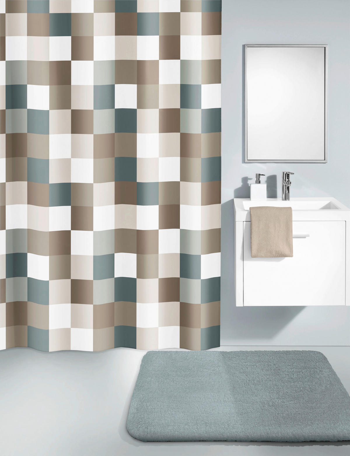 DUSCHVORHANG Check 180/200 cm  - Taupe, Design, Textil (180/200cm) - Kleine Wolke