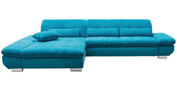 ECKSOFA Türkis Mikrofaser Kopfteilverstellung  - Türkis/Schwarz, Design, Textil/Metall (204/341cm) - Xora