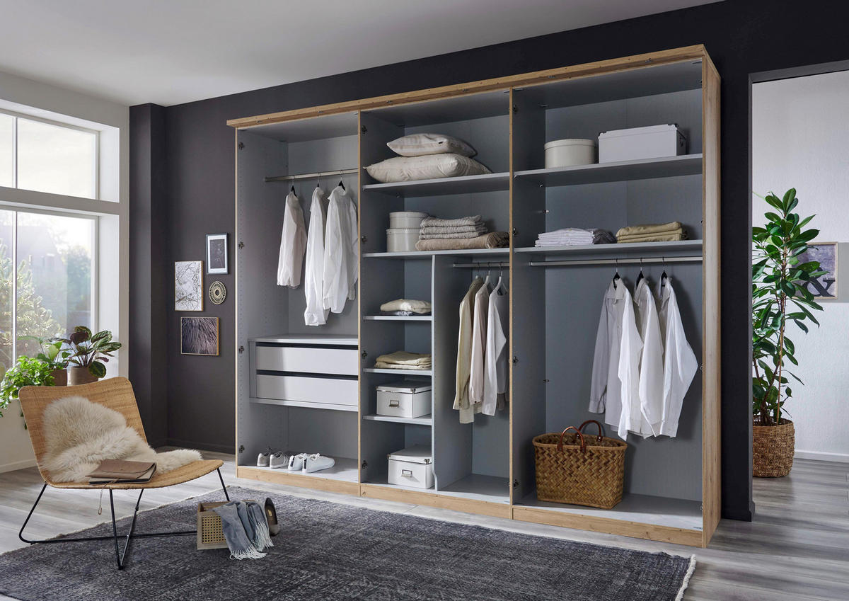 SKRIŇA S POS. DVER. – HOR.VED, biela, dub bianco, 250/217/67 cm - biela/dub bianco, Design, kompozitné drevo (250/217/67cm) - Novel